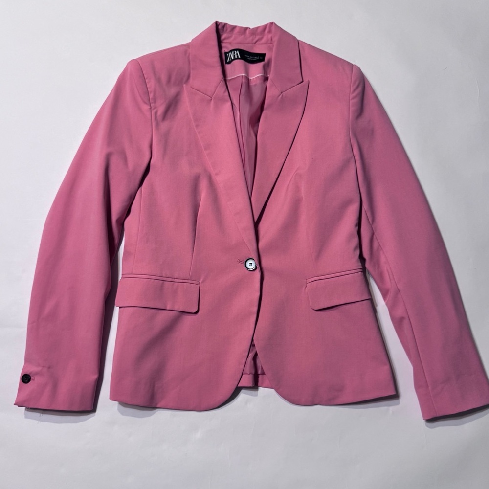 Zara Basic Pink Button Up Blazer Usa 6 Preppy Off… - image 1